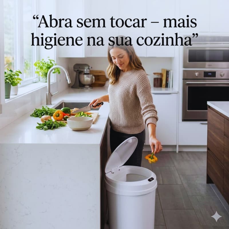 Lixeira Automatica Inteligente Cesto Resistente Capacidade 12 Litros Branca Cozinha Banheiro