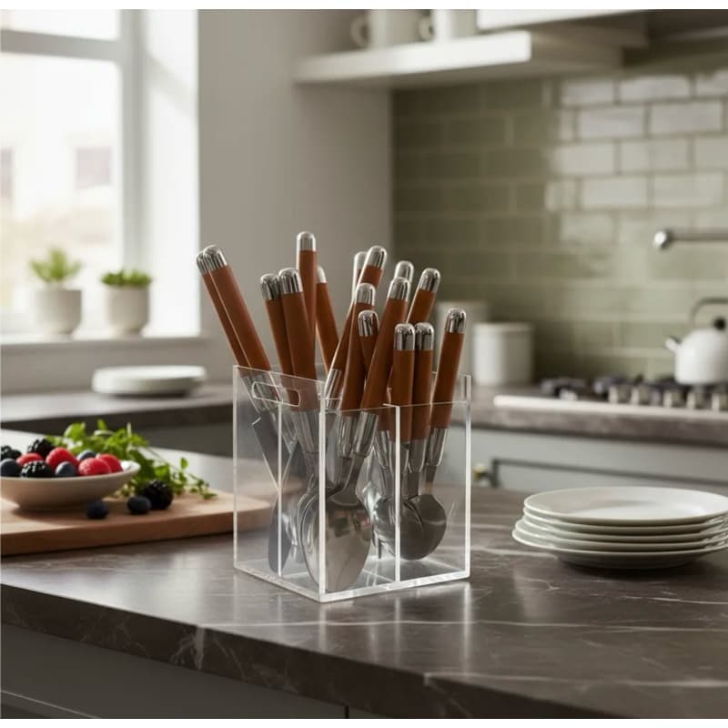 Organizador de Talheres Acrílico 4 Divisórias | Porta Talheres para Gaveta | Divisória de Talheres Cozinha