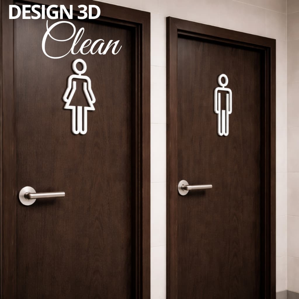 Placa Decorativa Para Banheiro Restaurante Comércio Clássica Homem E Mulher Sinalização Branca