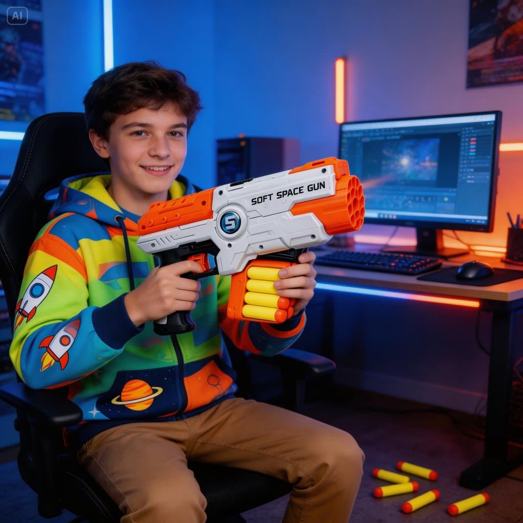 Lançador De Dardos Infantil Com Pente E 14 Refis Macio Brinquedo Tiro Ao Alvo Kit Completo Luxo