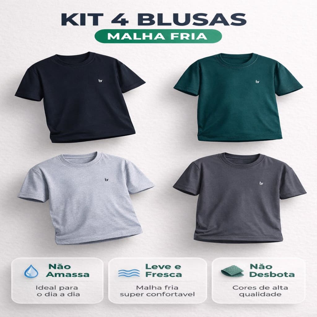Kit 4 uni. Camiseta Infantil Menino Menina Tecido Leve e Fresco Blusa Escolar