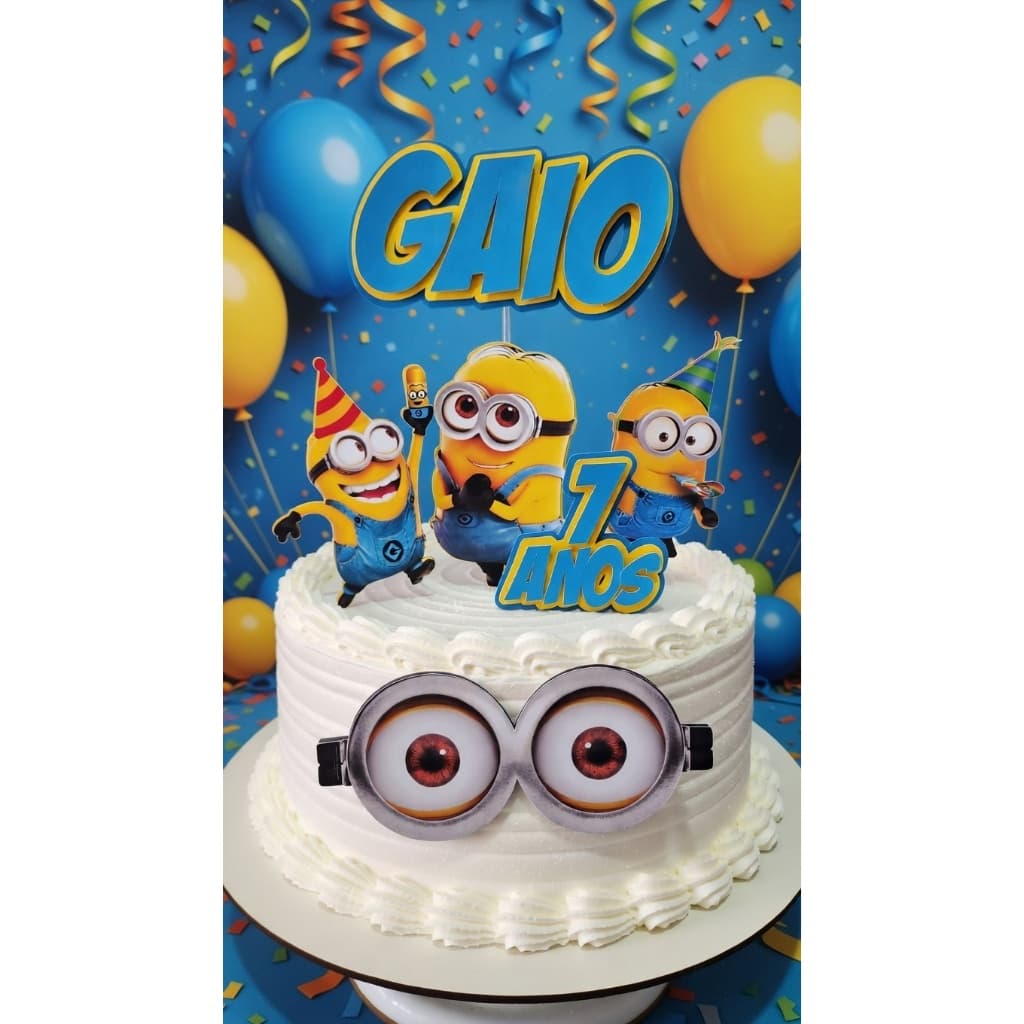 Topo de Bolo Minios M01 Personalizado  – Nome e Idade – Decoração  – Topper Impresso/3D