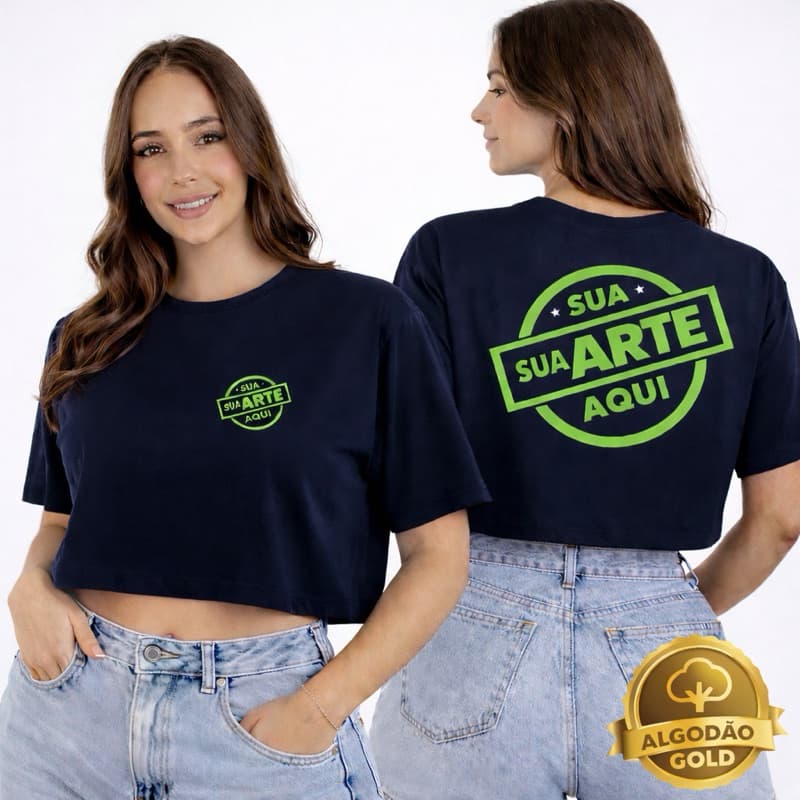 Cropped Oversized Personalizado com Sua Arte | Camiseta Cropped Feminina Estampada