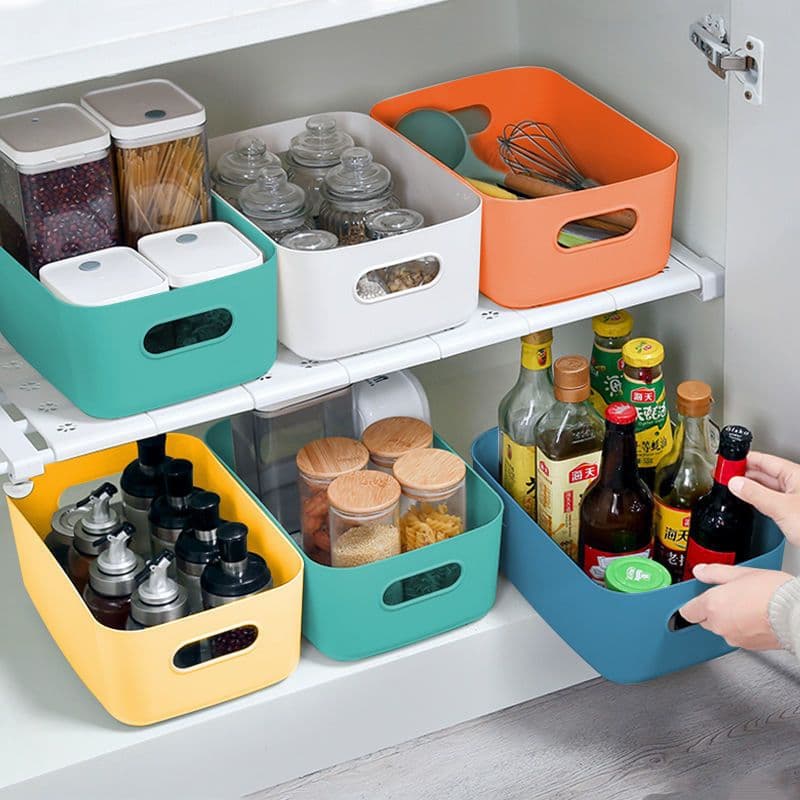 Cesta de Organização Espessa Retangular - Plástico para Cosméticos e Cozinha