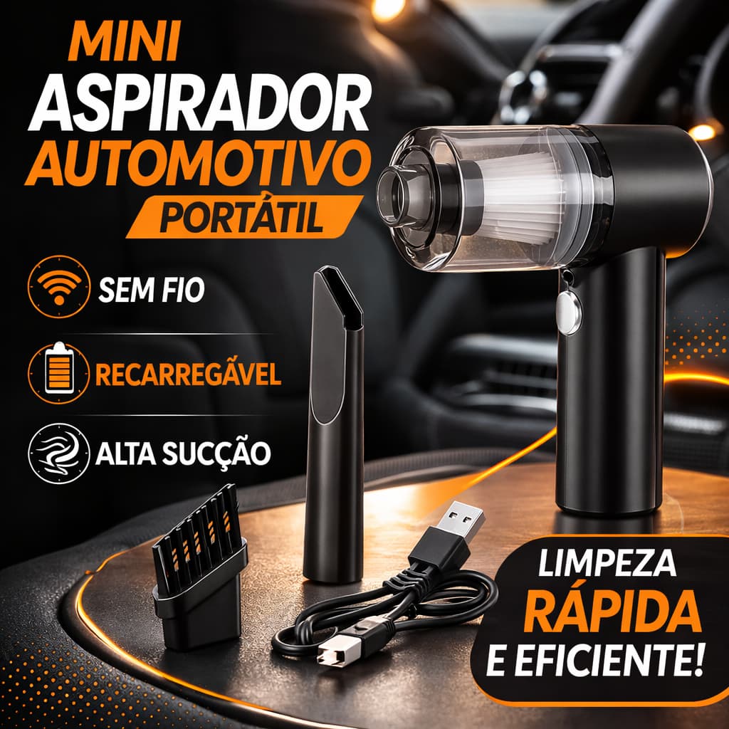 Aspirador Automotivo Portátil Recarregável Sem Fio Mini Aspirador Carro Potente Bivolt