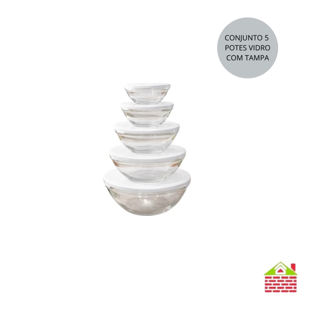 Conjunto 5 Potes Vidro com Tampa Hermetica Anti Odor Marmita Freezer Microondas Lava Louças