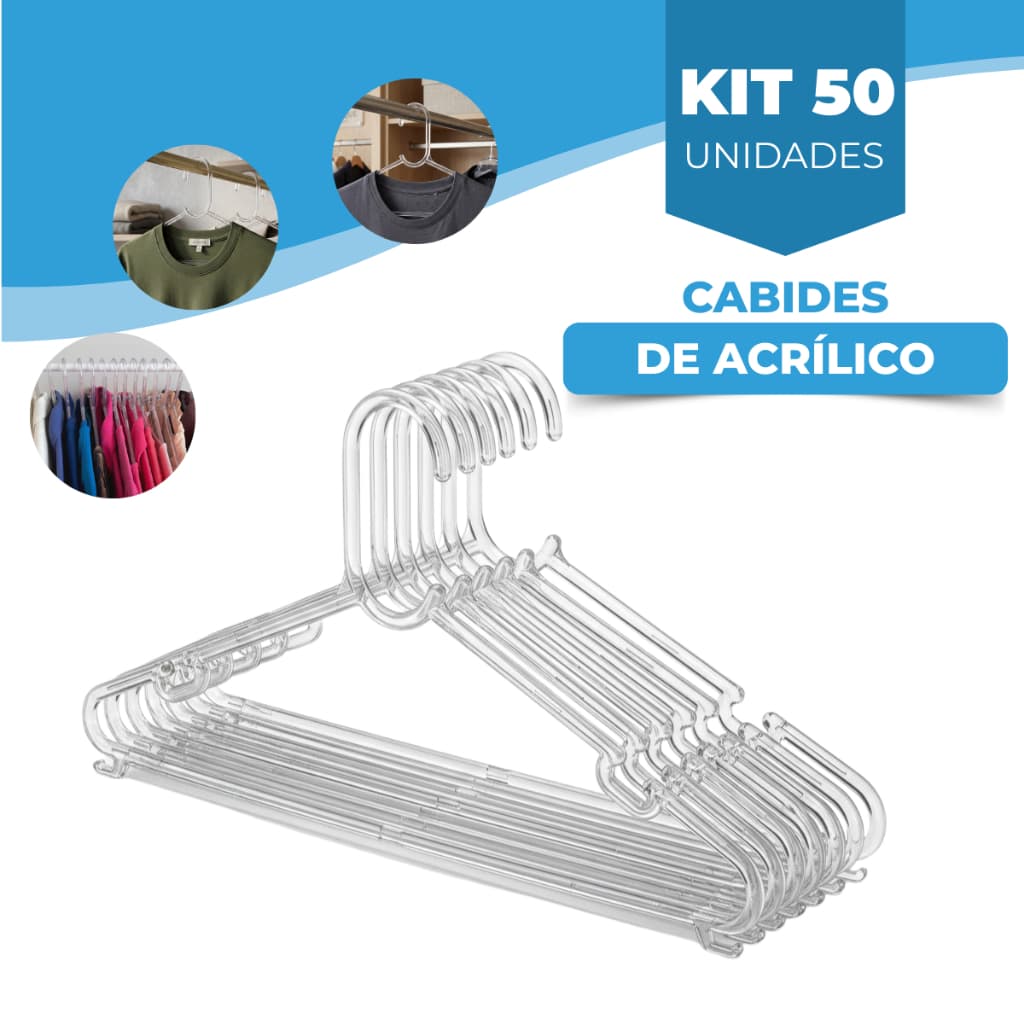 Kit 50 Cabides Acrílicos Resistente  Cabide Durável Profissional Organização Roupas Loja