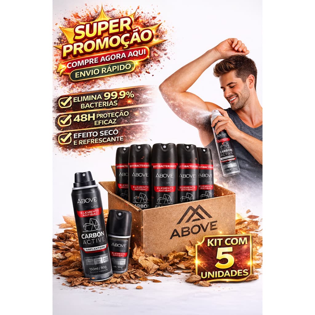 Kit 5 Above Men Carbon Active 48h Antibac Desodorante Aerosol Original - Compre Agora Promoção Aqui