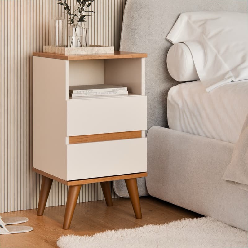 Mesa De Cabeceira Pop Retrô Pés Palito C/2 Gavetas e Nicho Varias Cores