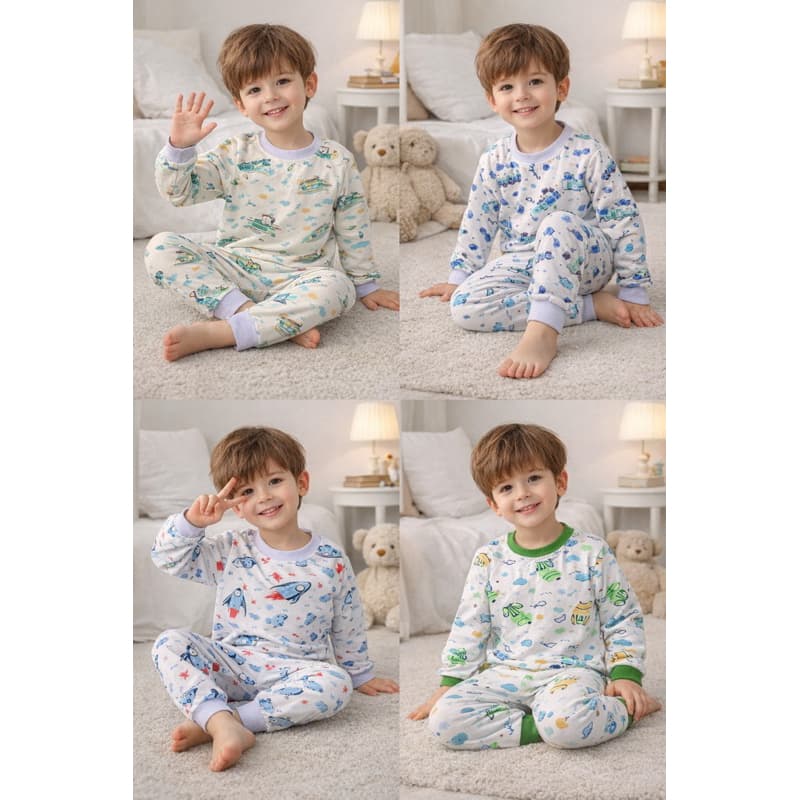 Kit Econômico 3 Pijamas Infantil Masculino Manga Longa – Conjunto Camisa e Calça 6 Peças