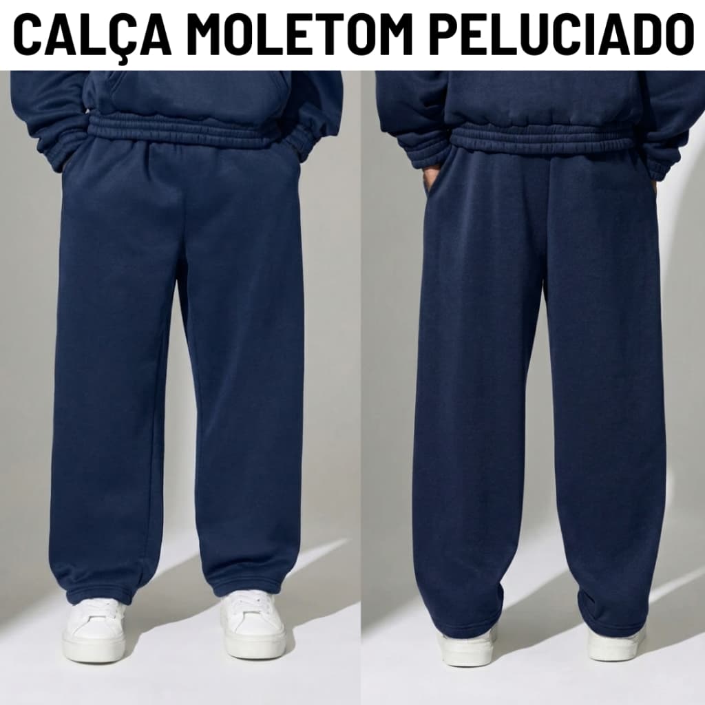 Calça Unissex Moletom Baggy Larga Grossa Peluciada Streetwear Wide Leg Versátil HipHop Confortável