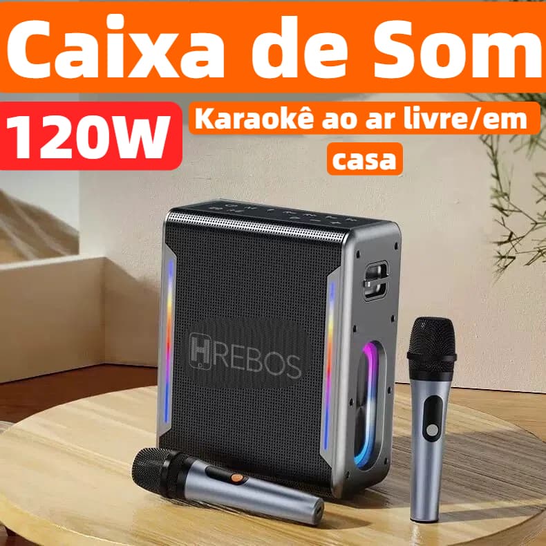 Caixa De Som Portátil Bluetooth hrebos 120w Ipx5 C/ 2mic 6000mah CS-801