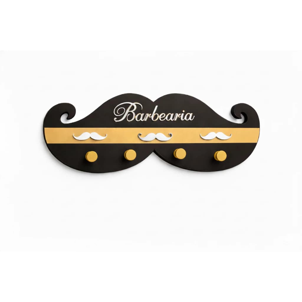 Cabideiro para Capas de Corte de Barbearias Modelo Bigode em MDF