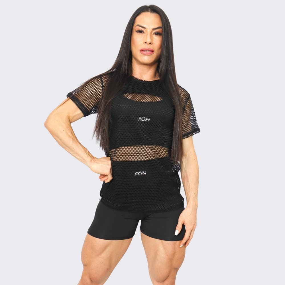 Blusa Fitness de tela Preta Feminina Fitness Academia Casual Adulto AQN SPORT