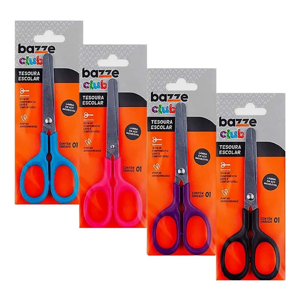 Bazze Tesoura Escolar club plástico e metal sortida 13cm 1 unidade
