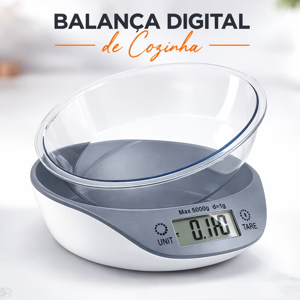 Balança Digital de Cozinha Tigela Removível Função Tare para Medições Precisas Display LCD