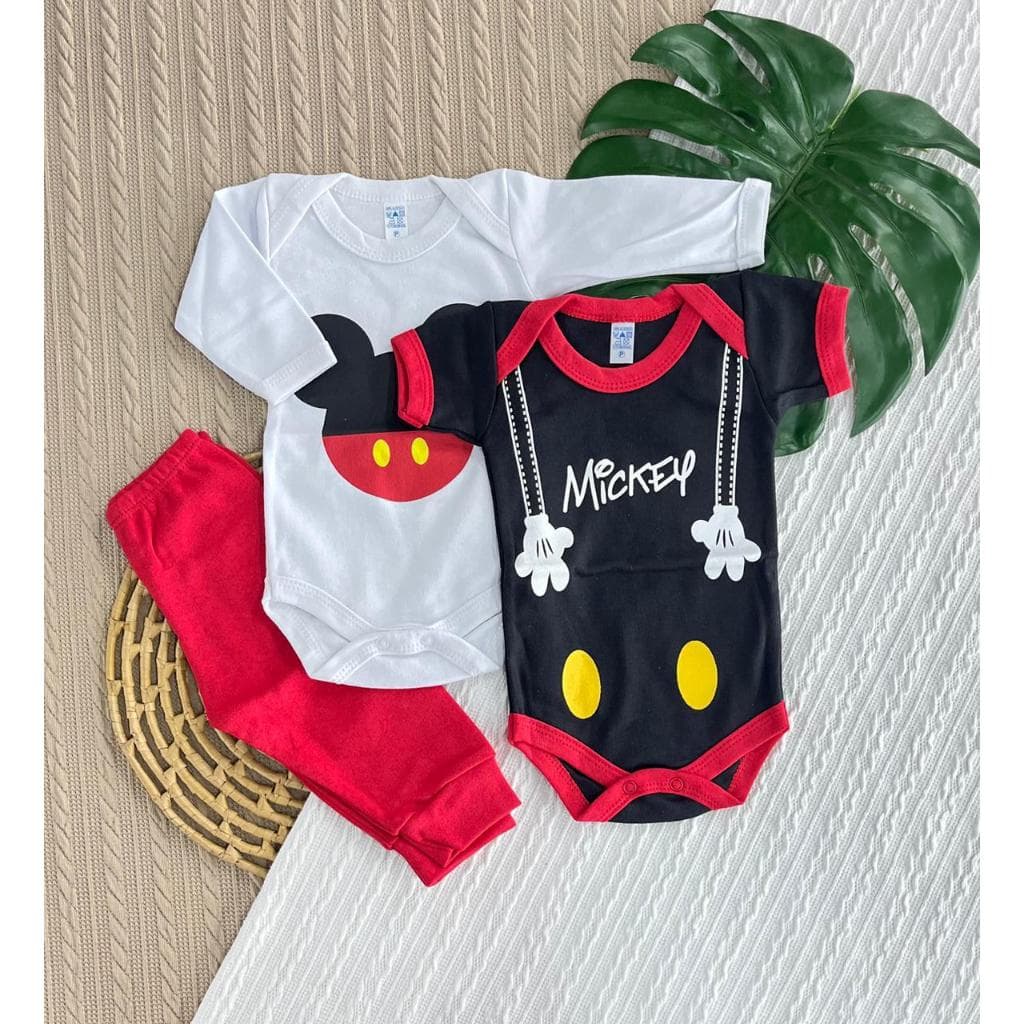 Conjunto Bebê Body Manga Curta e Longa + Mijão Algodão Premium Costura Reforçada PMG