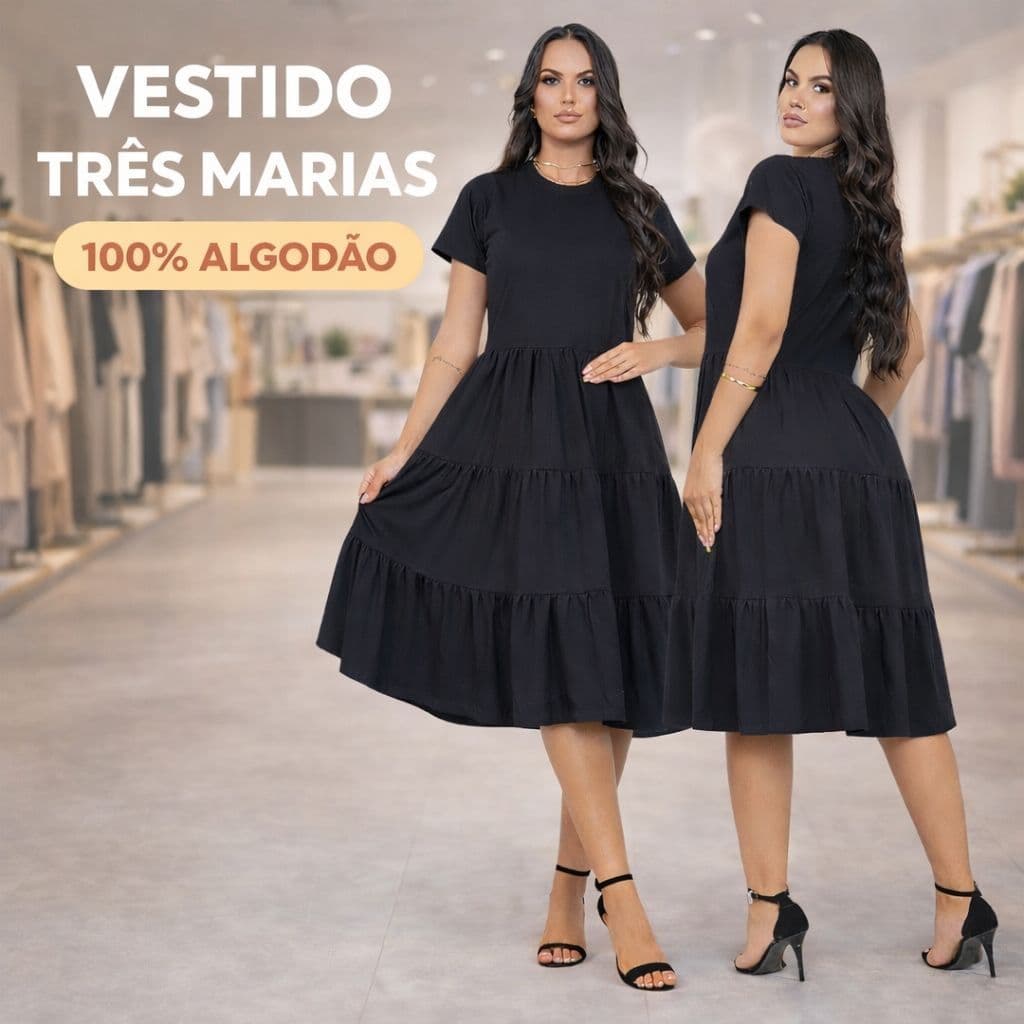Vestido Três Marias Feminino Midi Moda Evangélico Moderno Casual Dia Das Mães