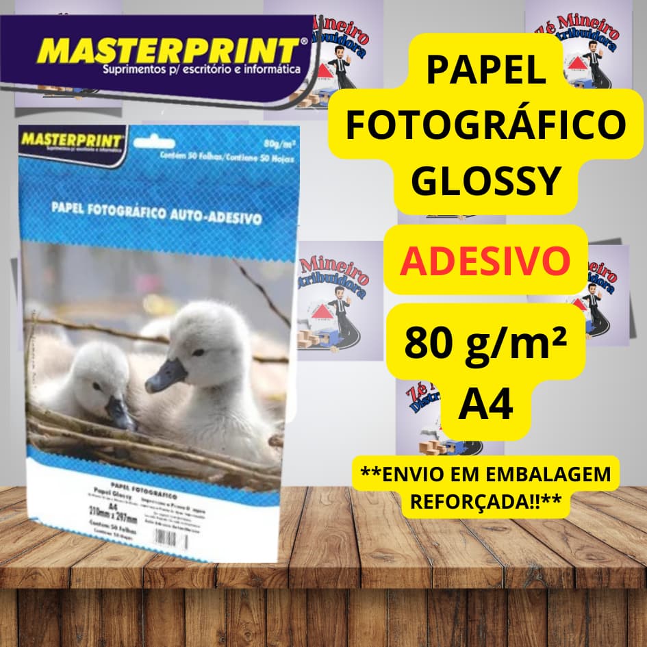Papel Fotográfico ADESIVO Glossy  80g A4 Foto Glossy Autoadesivo Pct c/50 Folhas - MASTERPRINT