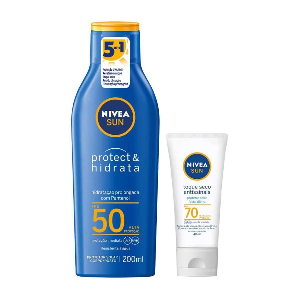 KIT SUN Protetor Solar Protect & Hidrata FPS 50 200ml + Protetor Solar Facial Toque Seco Antissinais FPS 70 40ml