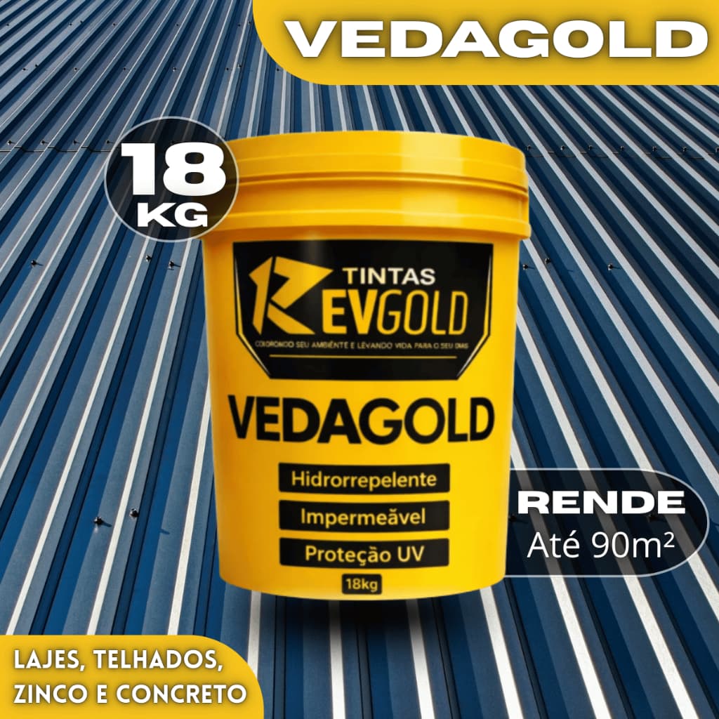 Revgold Vedagold 18kg Impermeabilizante Emborrachado Manta Líquida P/ Telhado Laje Anti Infiltração