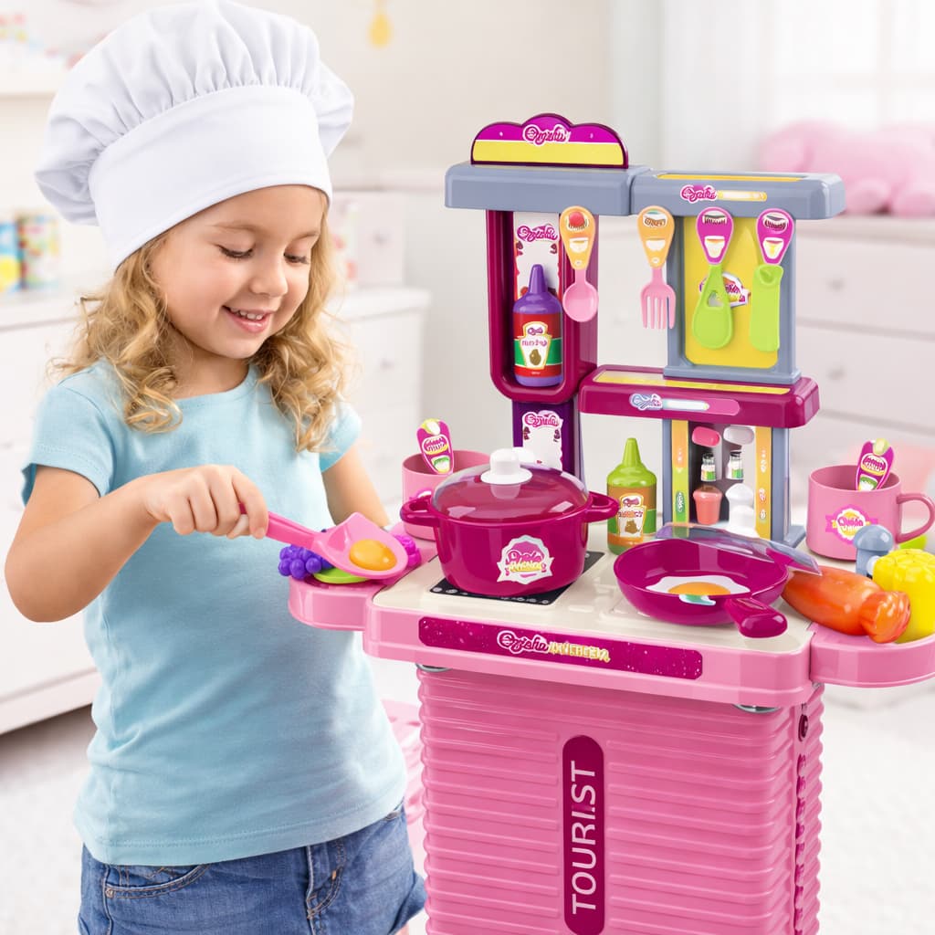 Cozinha Infantil Maleta 3 Em 1 com 22 Acessórios Menina Brinquedo 3 Modos de Brincar