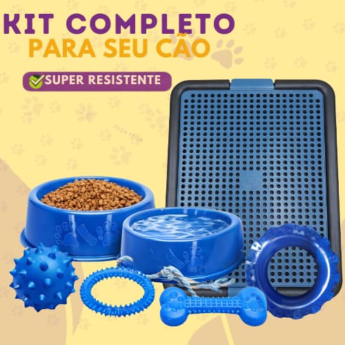 Kit Sanitário Canino Comedouro Bebedouro Pneu Bola Osso Cachorro Cães Completo