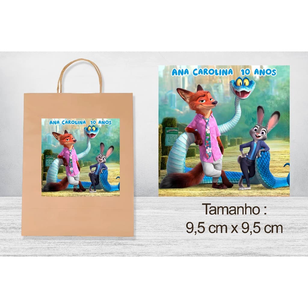 kit adesivo para sacolas zootopia 2 - zootopia - festa zootopia - kit adesivo 9,5 x 9,5