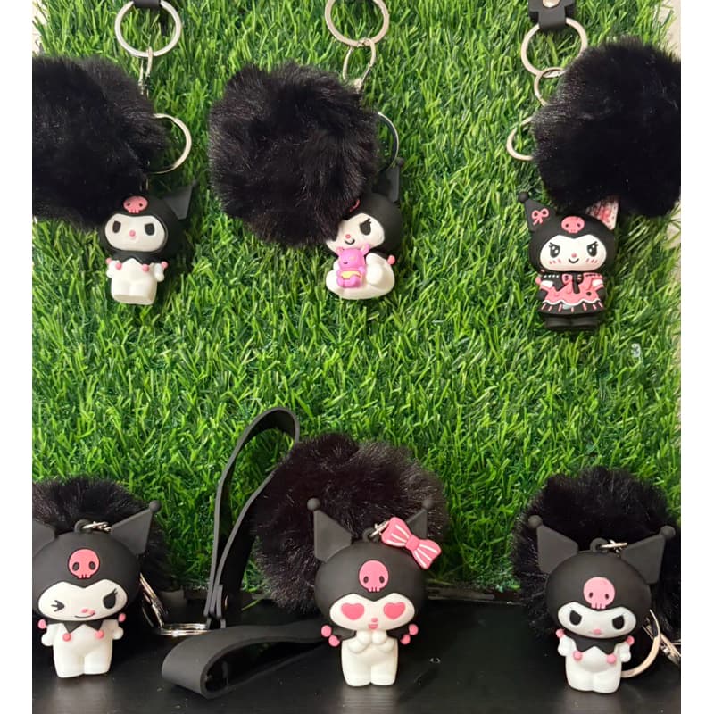 Novo Sanrio Kuromi chaveiro pingente 3D mais Pompom de bonito boneca presente na moda - Kuromi