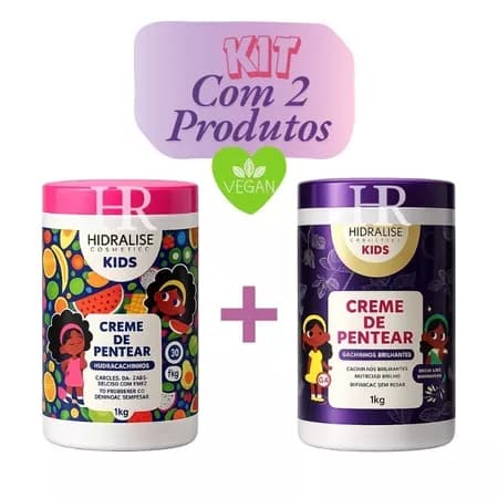 KIT KIDS com 2 Cremes 1kg  - Super Definição, Hidratação e Brilho para Cabelos Cacheados e Crespos Hidralise