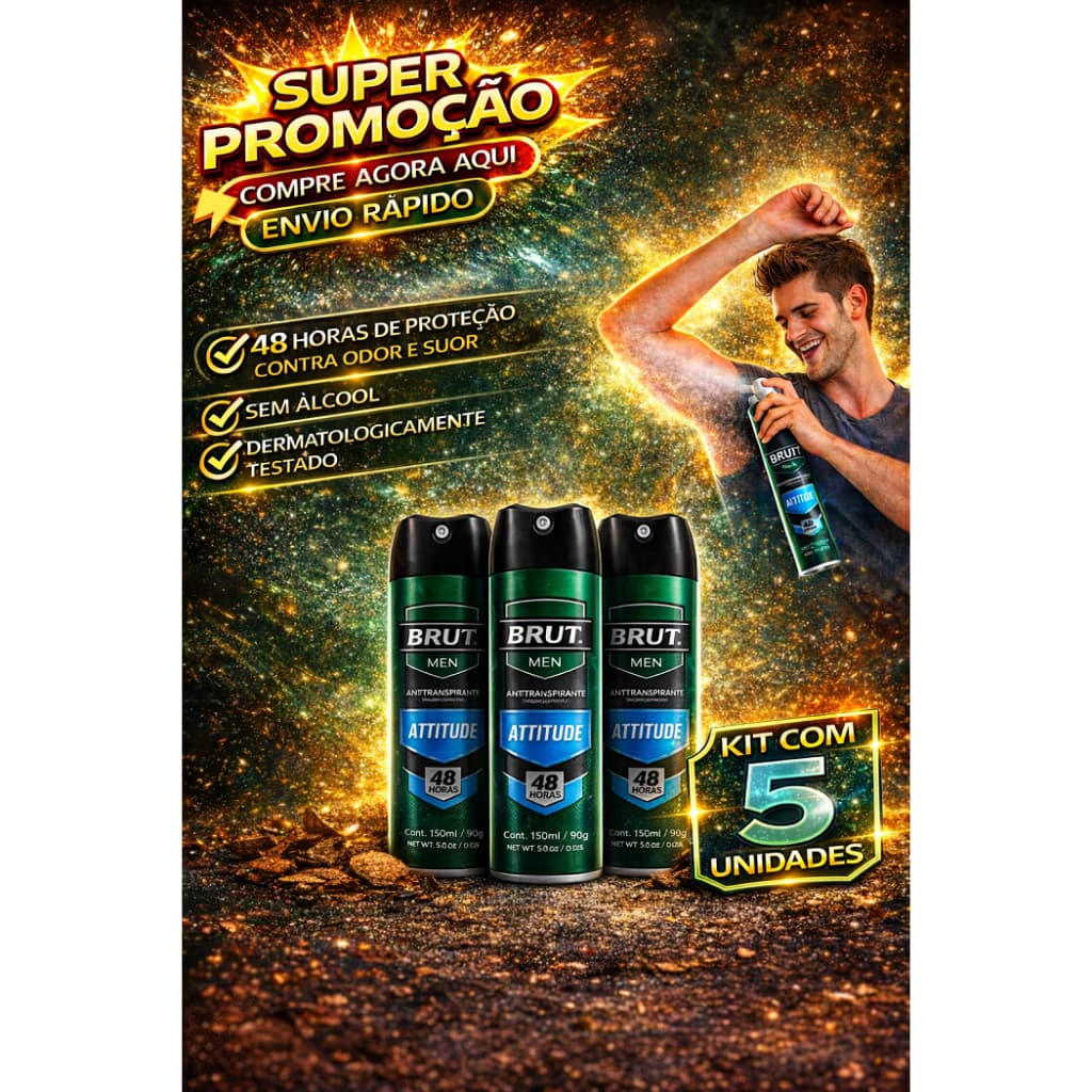 Desodorante Brut Men Attitude 48h Aerosol 150ml Kit 5 Promoção - Compre Agora Aqui