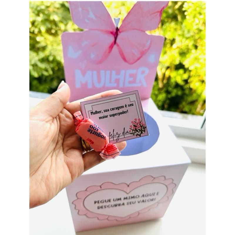 Caixa Mês da mulher Com Tags motivacionais  - Dia Internacional da mulher - Palestras - Lembrancinhases