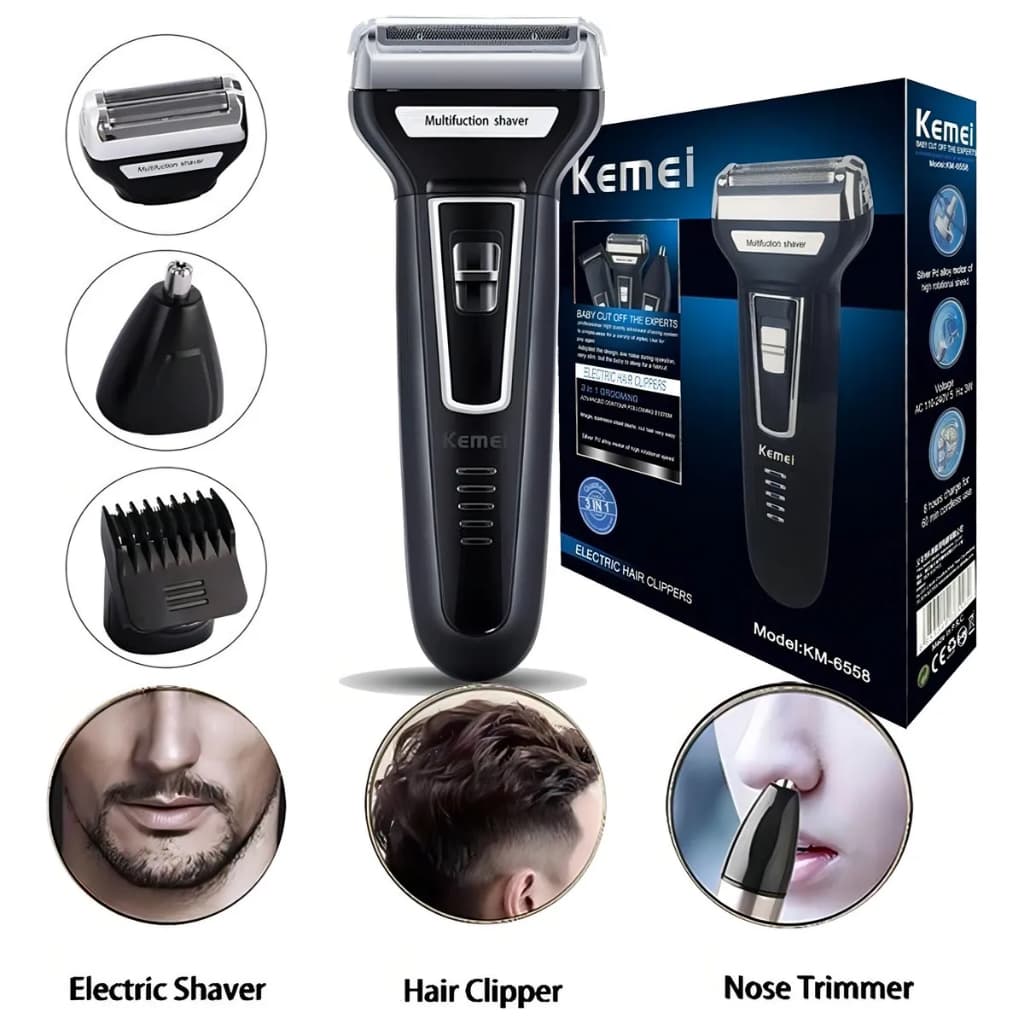 Maquina Barbear Kemei 3 Em 1 Nariz Barba Pelos e Corpo KM-6558