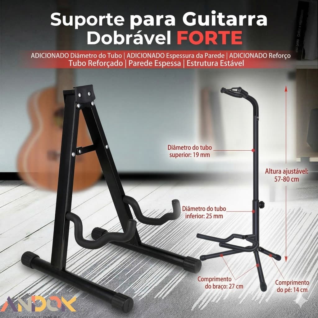 Suporte de Chão para Violão e Guitarra em A - Dobrável e Reforçado
