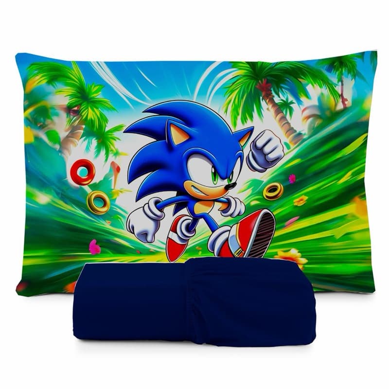 JOGO DE LENÇOL SOLTEIRO 2 PEÇAS, LENÇOL DE ELASTICO, CAPA DE TRAVESSEIRO, SONIC