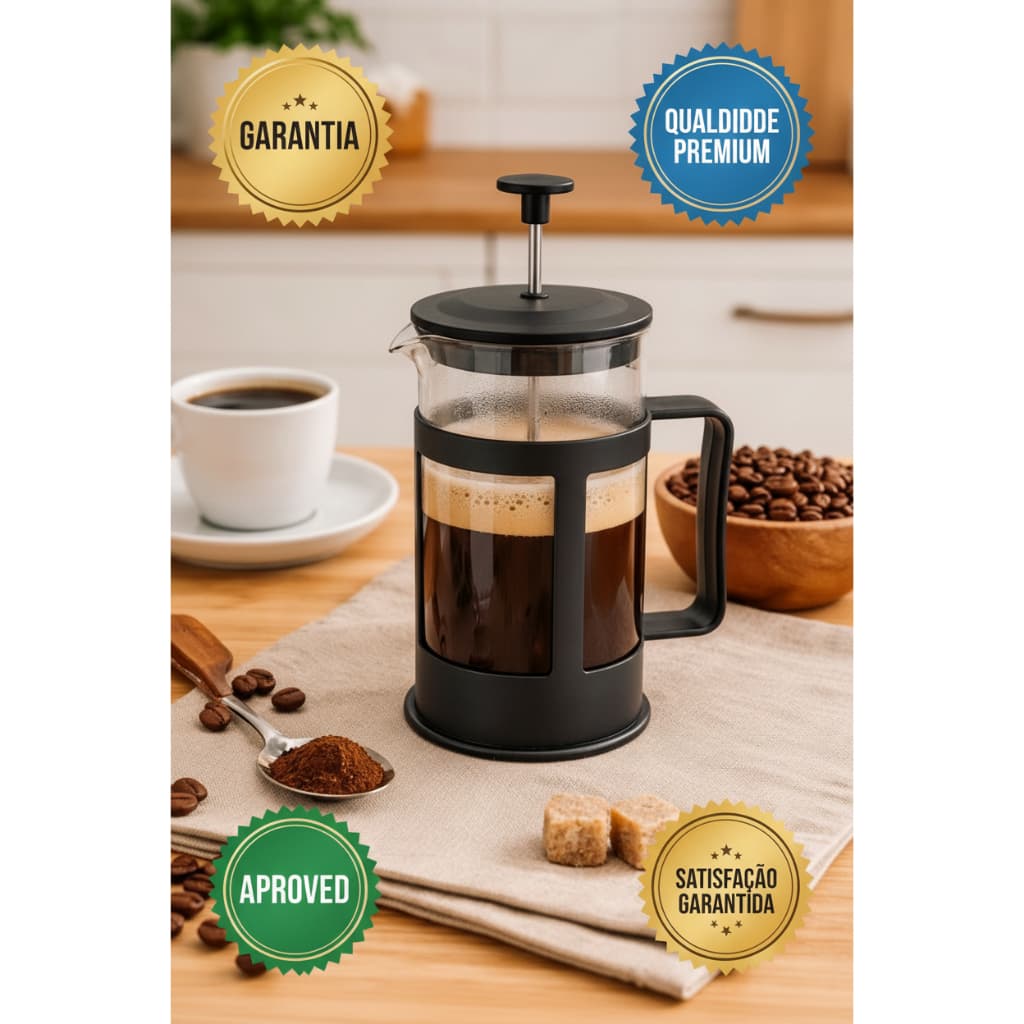 Cafeteira Francesa Prensa Manual Aco Inox 300ml Design Compacto Cafe Fresco