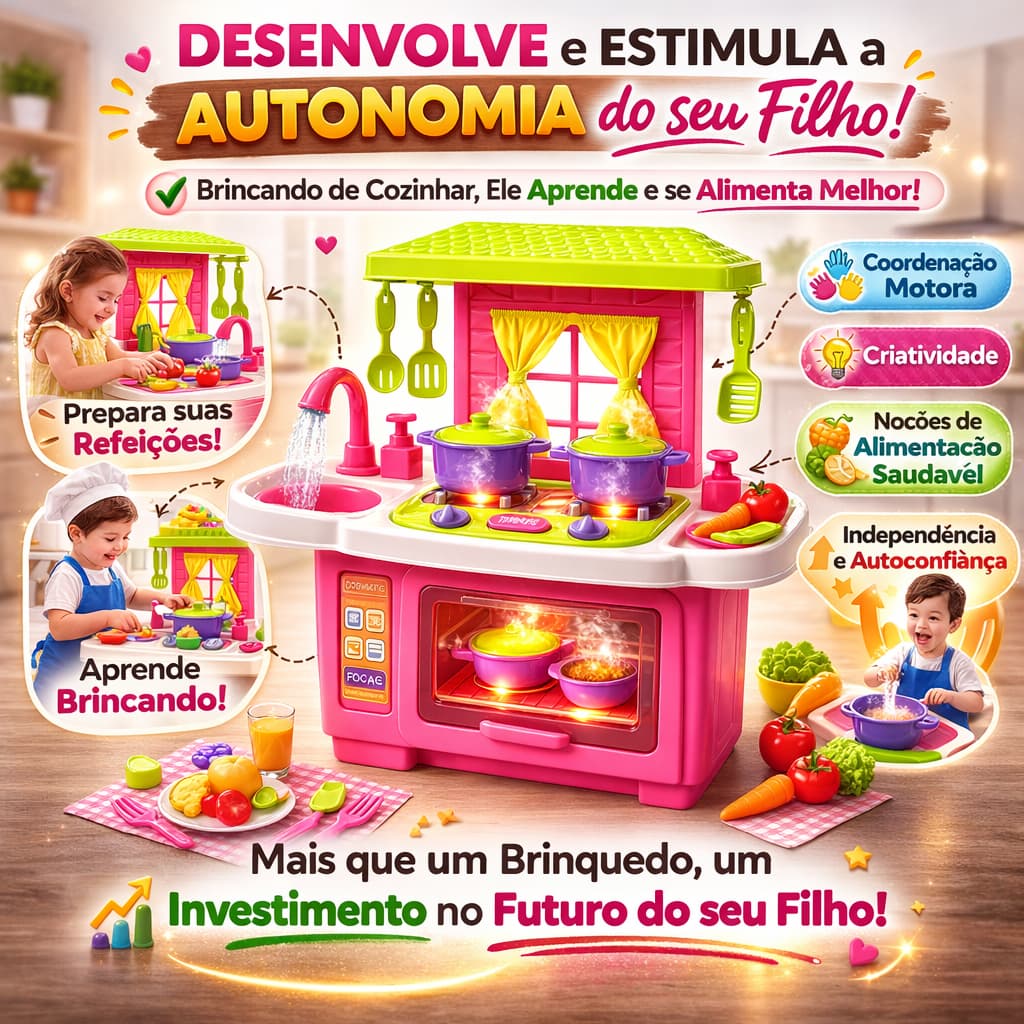 Cozinha Infantil Educativa MasterChef Kids – Fogão, Forno e Pia com Acessórios