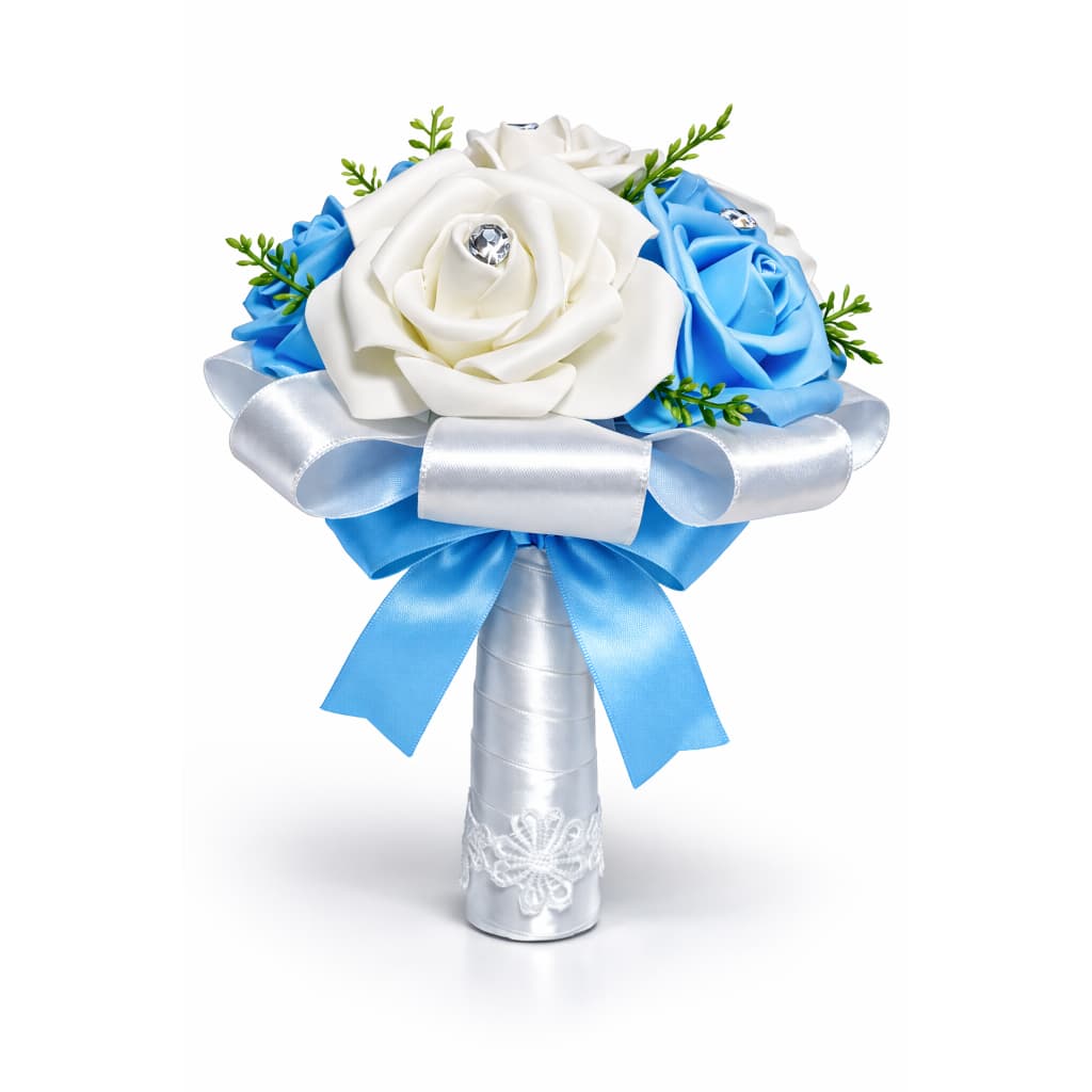💍 Buquê de Noiva "Mini" Artesanal EVA Azul Serenity e Branco | Ideal Casamento e Decoração