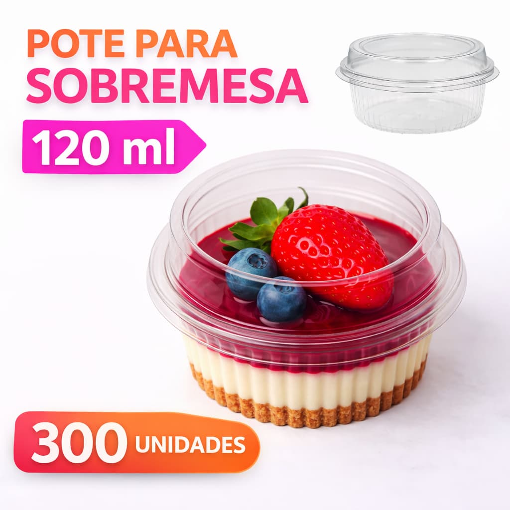 300 Unidades Embalagem Mini Doce Redondo c/ tampa 120ml Embalagem P/ Bolos Tortas Mousses Pudim Doces D645 (G645)