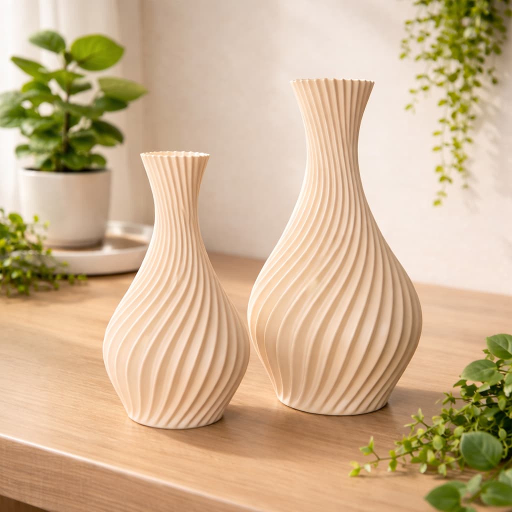 Kit 2 Vasos Decorativos Espiralados 15cm e 18cm – Design Moderno | Várias Cores