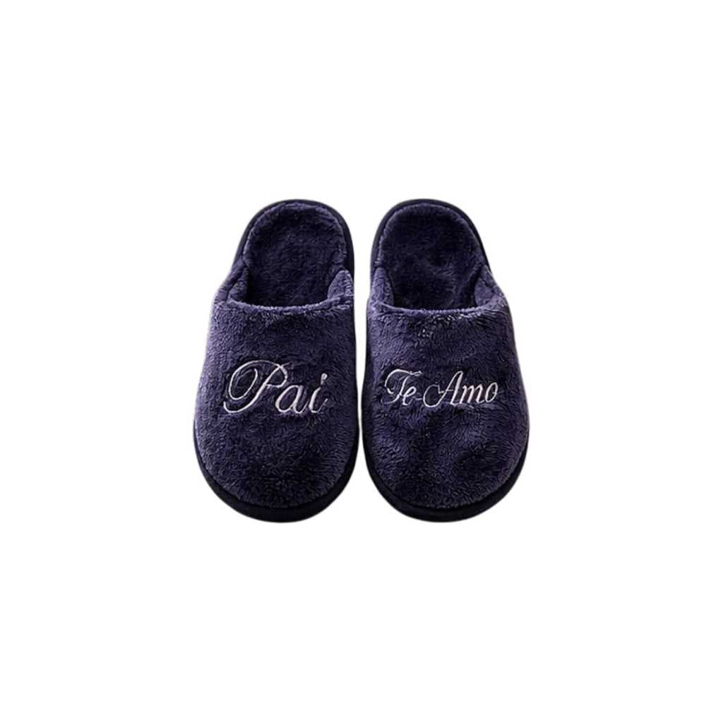 Chinelo masculino veludo bordado preto ou azul PAI