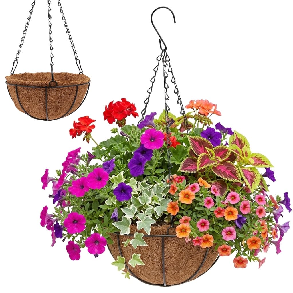 Vaso Suspenso Fibra Coco Natural Suporte Pendente Metal Pendurar Plantas Jardim Cachepot Decorativo