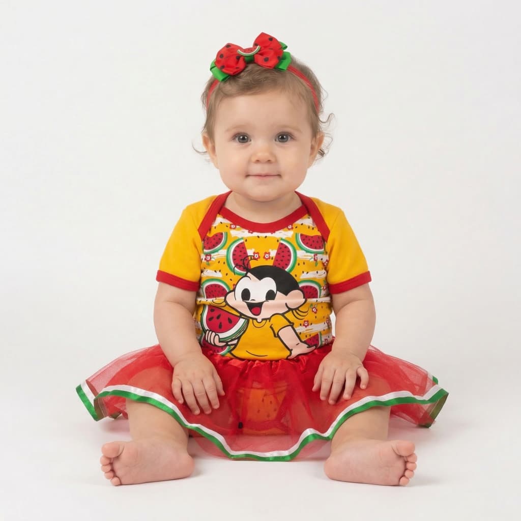 Macacão Bebê Menina Magali Body Turma da Mônica Laço e Saia Envio Rápido