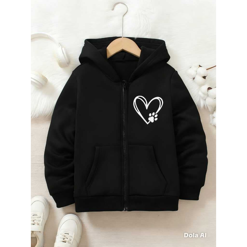 Moletom Com Zíper Infantil  Juvenil Feminina Peluciado Blusa De Frio Coração Patinha Capuz Flanelado