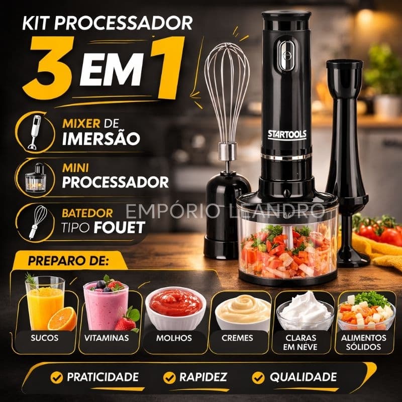 Kit Batedeira Processador Mixer Multifuncional 3 Em 1 Potente 220V