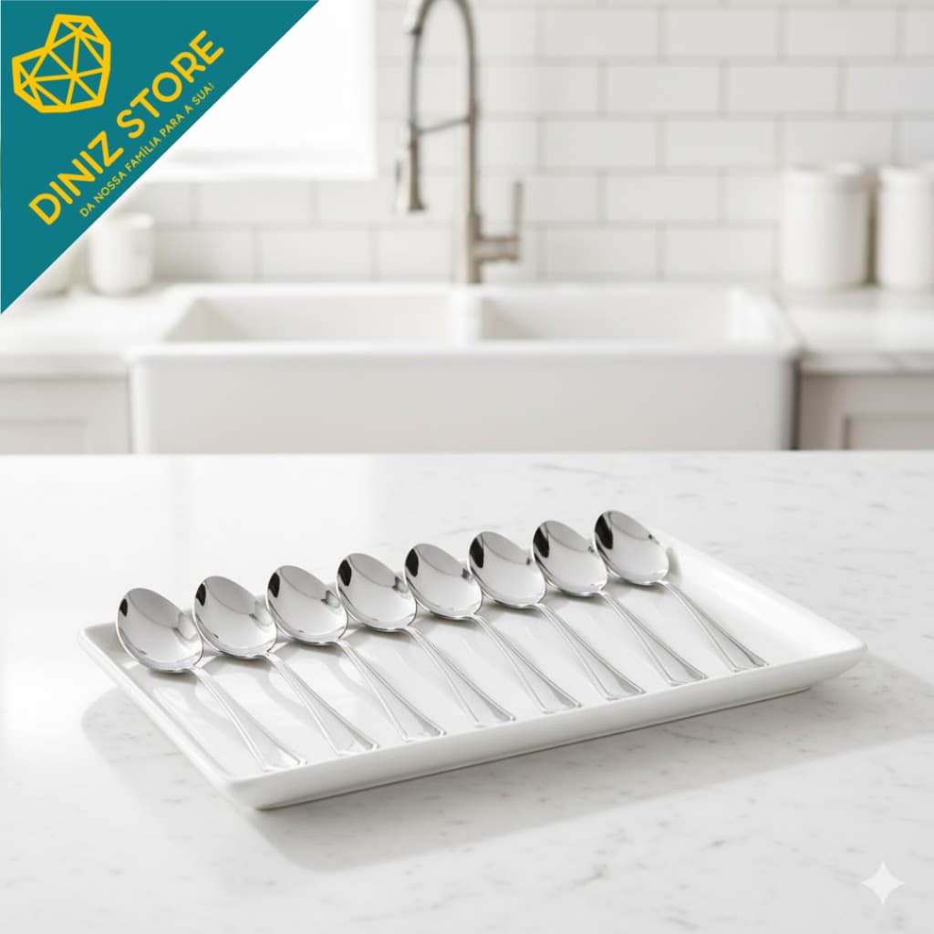 Kit 12 Colheres Sobremesa Aco Inox Resistente Duravel Acabamento Moderno Facil Limpeza