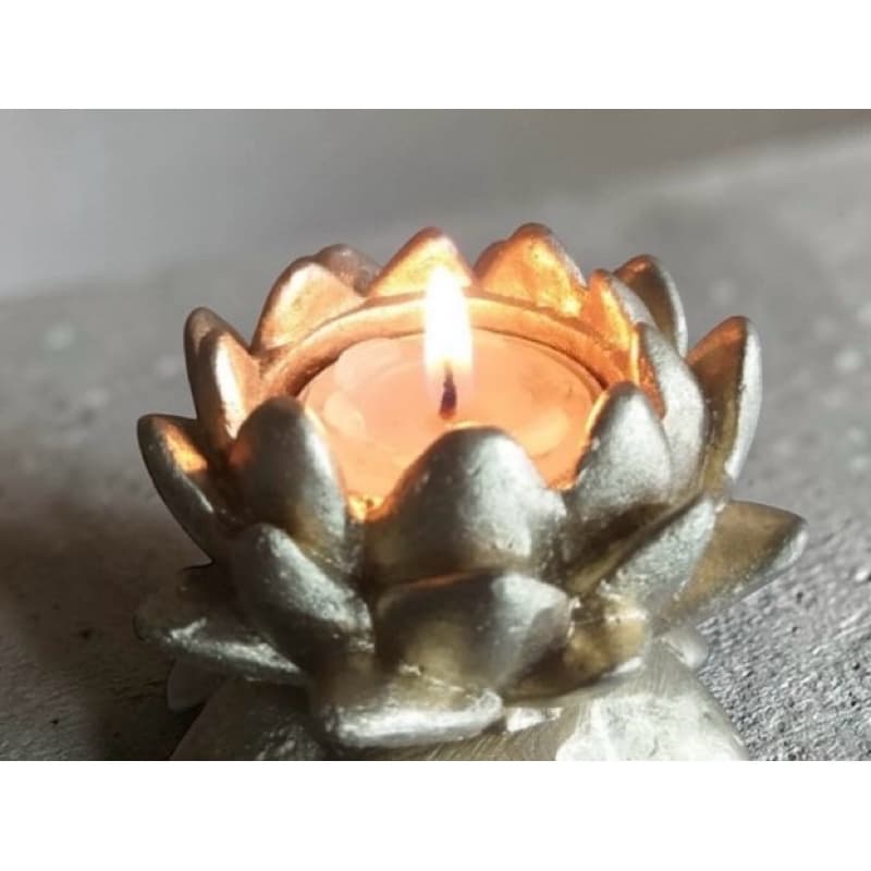 Porta Vela e Incensário Flor de Lótus em Resina com Vela de Brinde
