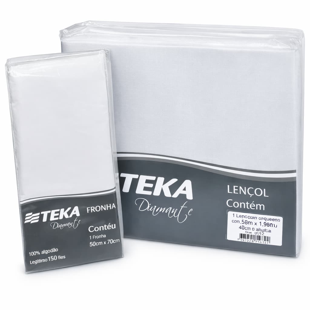 Kit Lençol c/elastico Queen + 2 fronhas Brancas Teka 150 fios 100%algd