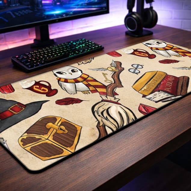 Mouse Pad Grande Geek Harry Potter Coruja Livros Gamer Premium Computador Escritório