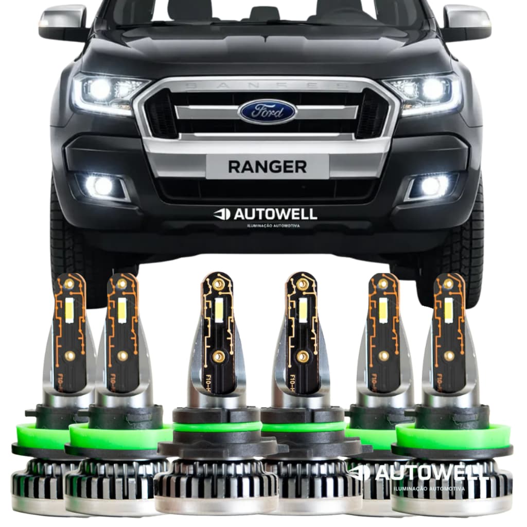 Kit Lâmpadas Ultra Led Nano Farol Ranger 2017 2018 2019 2020 2021 2022 2023 Lâmpadas Farol Alto Farol Baixo farol Milha